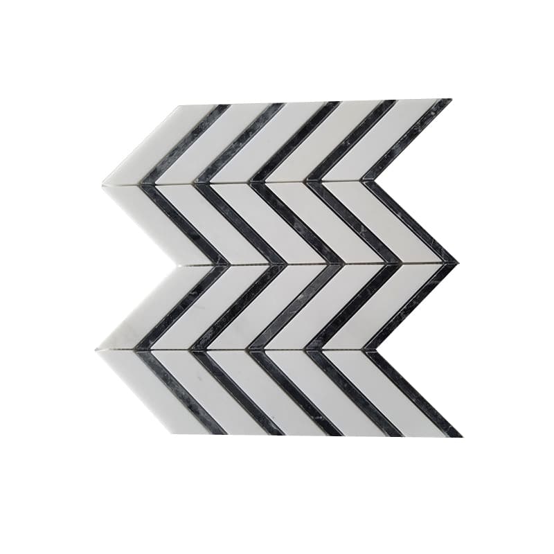 Đá Mosaic Chevron Nhỏ Trắng Sữa, Đen