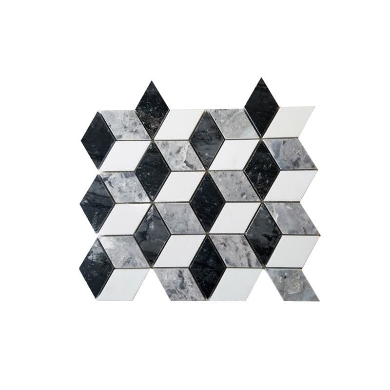 Đá Mosaic 3D Thoi Trắng Sữa, Đen, Ghi
