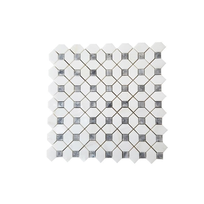 Đá Mosaic Lục Giác Điểm Vuông Trắng Sữa, Ghi Nhạt