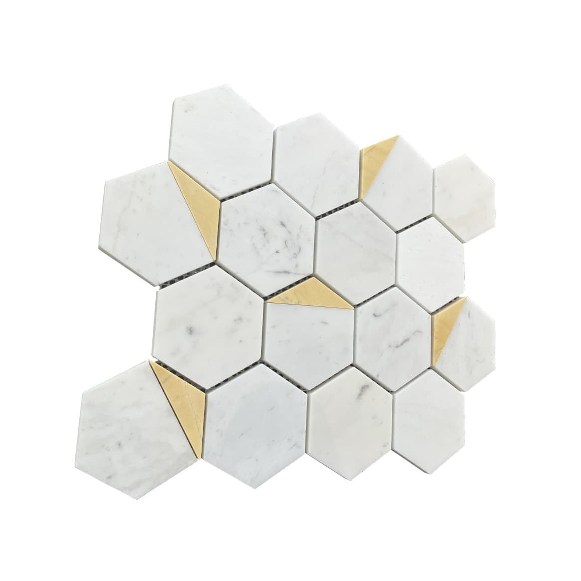 Đá Mosaic Hex 3'' Trắng Sữa, Vàng Nhạt Bóng