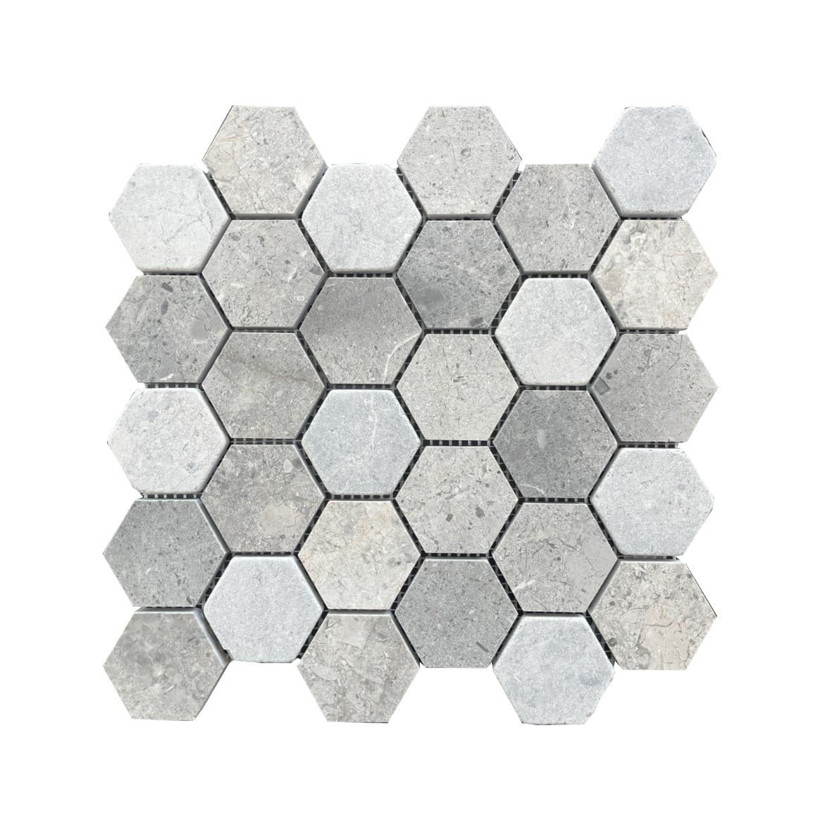 Đá Mosaic Hex 2'' Vàng Dăm Kết Honed, Rung