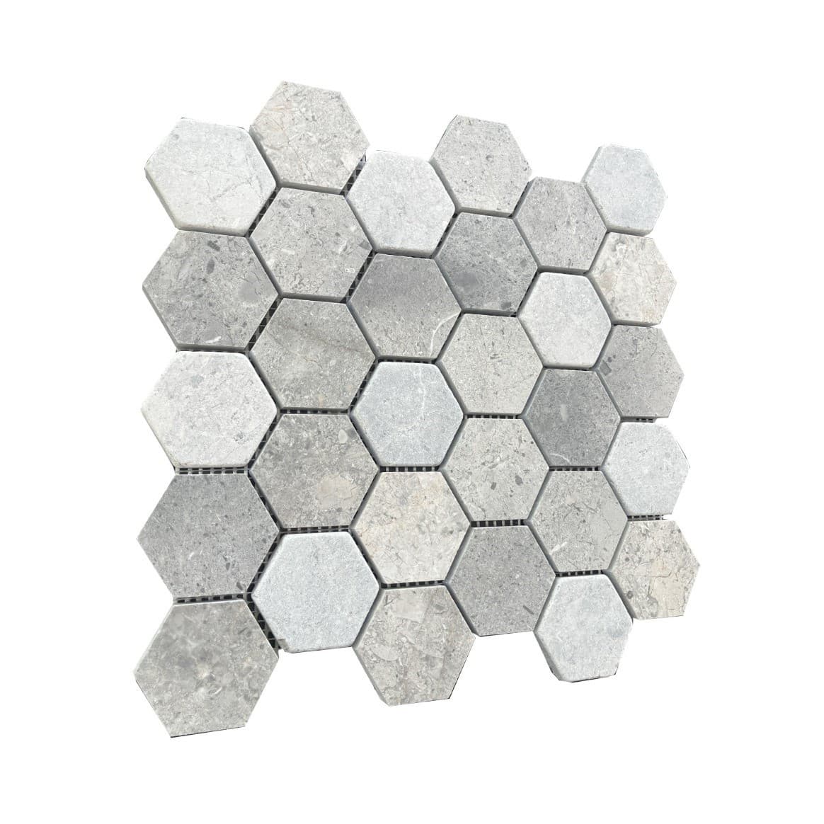 Đá Mosaic Hex 2'' Vàng Dăm Kết Honed, Rung