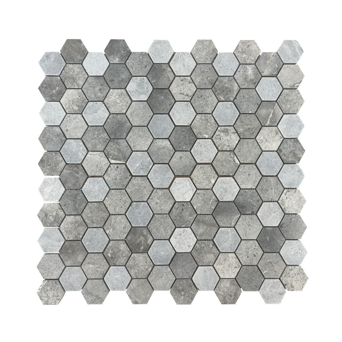Đá Mosaic Hex 2'' Vàng Dăm Kết Honed, Rung