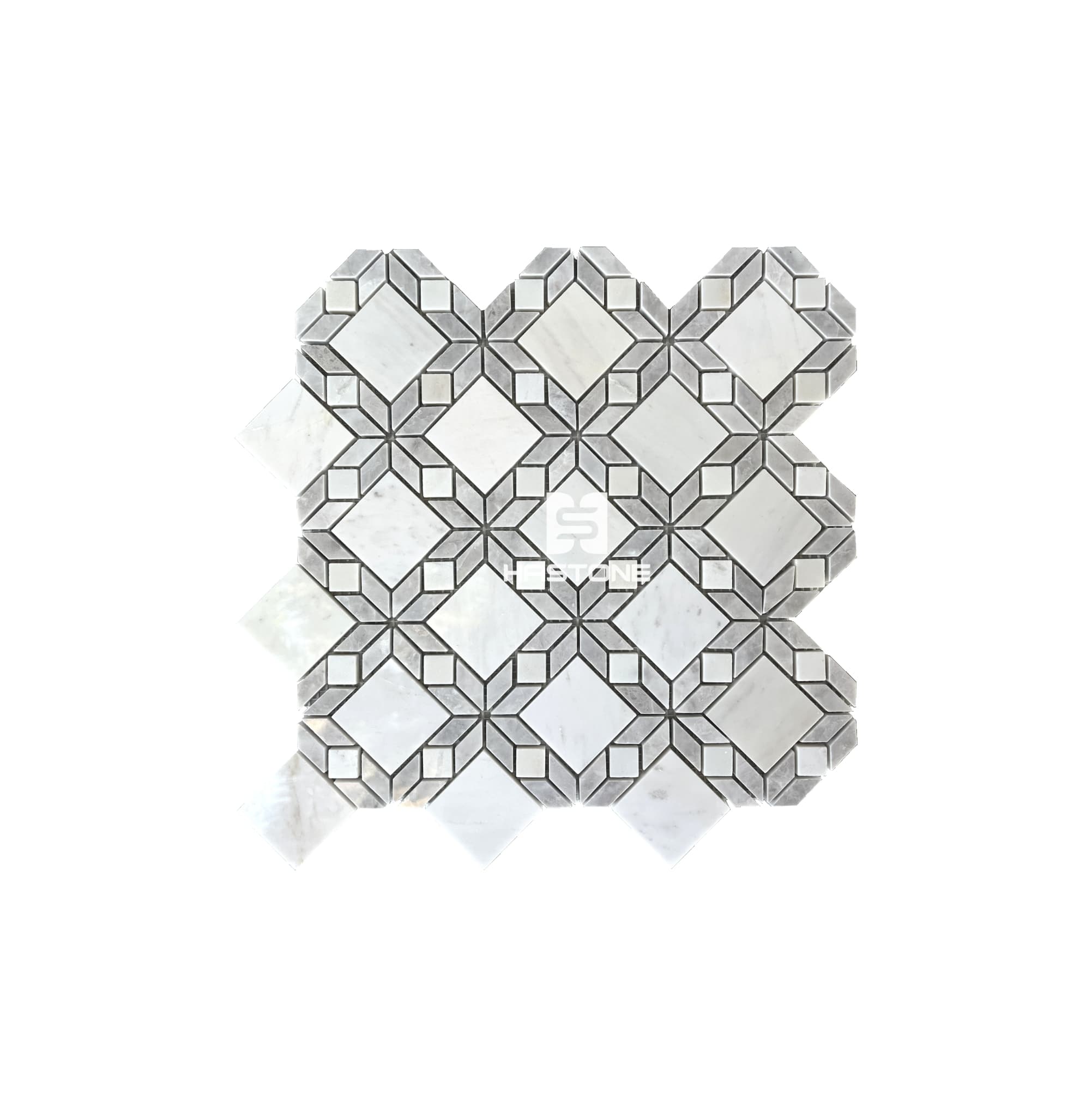 Milky White, Light Grey Flower Polished Mosaic
