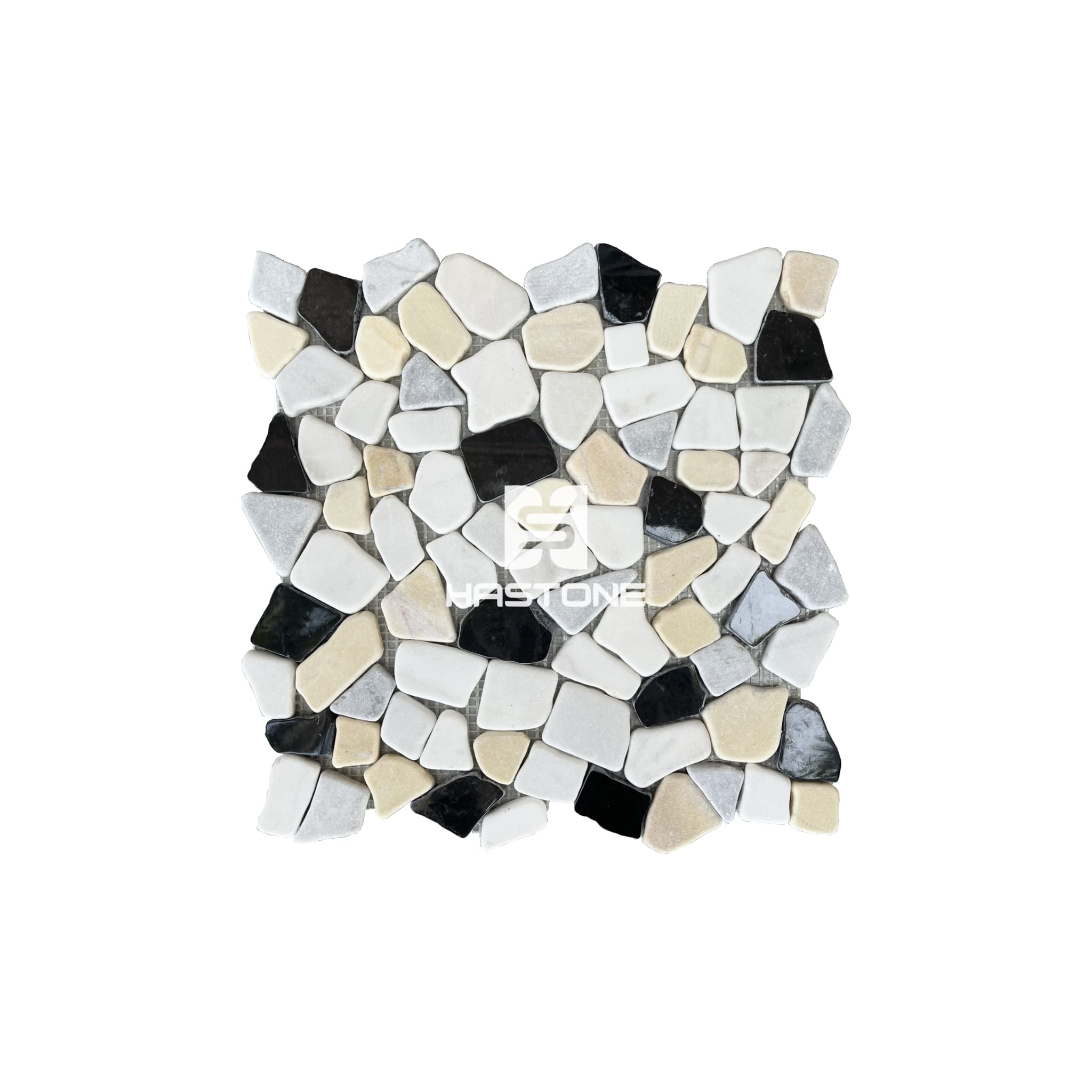 Đá Mosaic Dán Rối Crazy Tumbled Trắng Sữa, Ghi, Đen, Vàng Nhạt