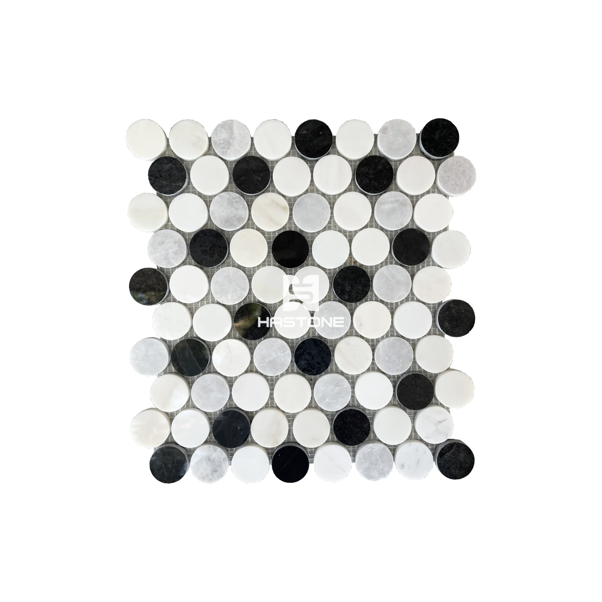 Đá Mosaic Bi Tròn Nhỏ Trắng Sữa, Ghi Nhạt, Đen Bóng